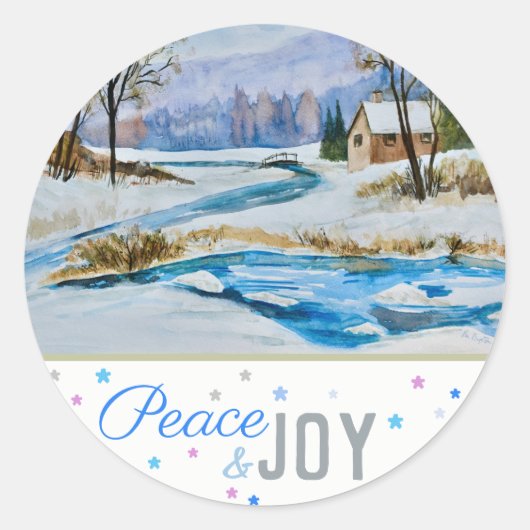 Sticker Rond Peace & Joy - Winter Scene (20) Classic Round Stic (Devant)
