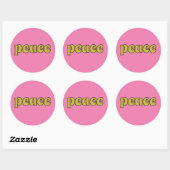 Sticker Rond Peace Lime Green et rose Retro Style (Feuille)