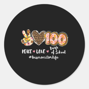 Sticker Rond Peace Love 100 Jours De L'École Léopard Bus Monite