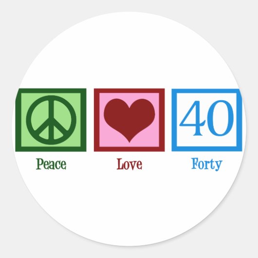 Sticker Rond Peace Love 40e anniversaire mignonne fête (Devant)