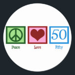 Sticker Rond Peace Love 50th Birthday Cute Party<br><div class="desc">Un joli cadeau du cinquantième anniversaire.</div>