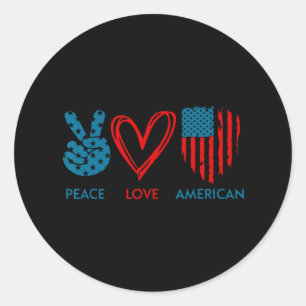 Sticker Rond Peace Love America 4 juillet Fête de l'Indépendanc