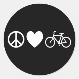 Sticker Rond Peace Love and Bicycles