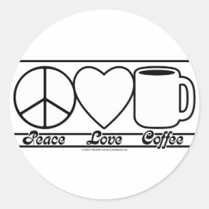 Sticker Rond Peace Love and Coffee