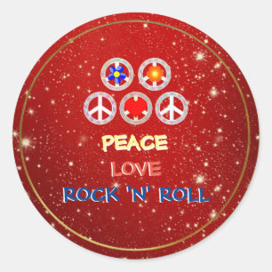 Sticker Rond Peace, Love and Rock 'n' Roll