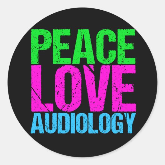 Sticker Rond Peace Love Audiology (Devant)
