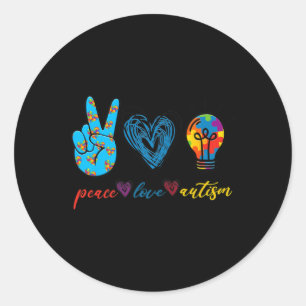 Sticker Rond Peace Love Autism Puzzle Ribbon Autism Awareness P