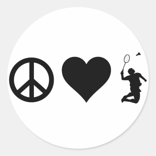 Sticker Rond Peace Love Badminton (Devant)