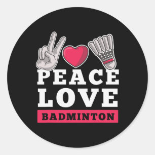 Sticker Rond Peace Love Badminton Player Heart Shuttle Sport Pl