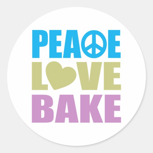 Sticker Rond Peace Love Bake (Devant)