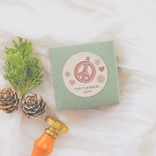 Sticker Rond Peace & Love Bauble Retro Noël Super