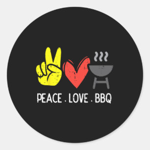 Sticker Rond Peace Love Bbq Retro Byrbecue Meat Grilling Hommes