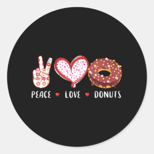 Sticker Rond Peace Love beignets chocolat Doughnut garçon fille