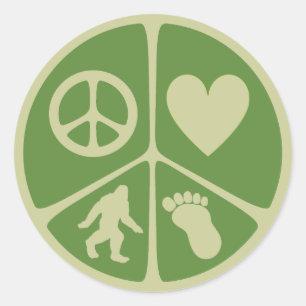 Sticker Rond Peace Love Bigfoot
