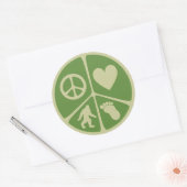 Sticker Rond Peace Love Bigfoot (Enveloppe)