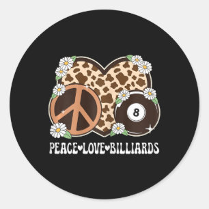 Sticker Rond Peace Love Billiards Lover Cow Print Girls Cute Bi