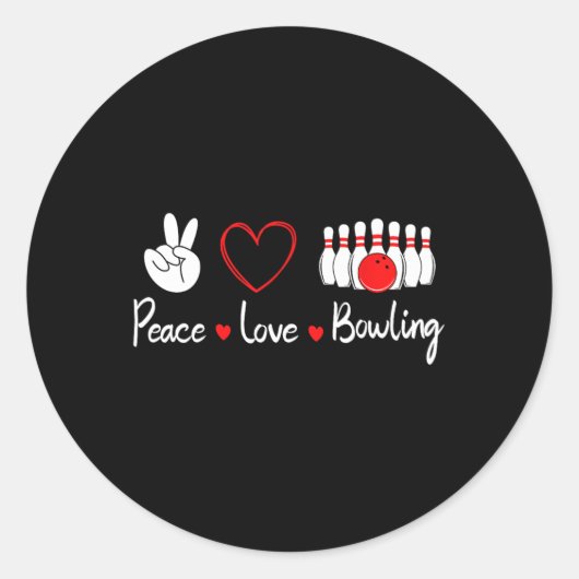 Sticker Rond Peace Love Bowling Cute Bowling Lover (Devant)