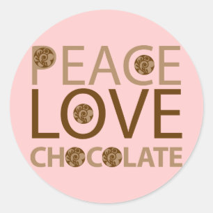 Sticker Rond Peace Love Chocolate