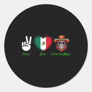 Sticker Rond Peace Love Cinco De Mayo Costume mexicain