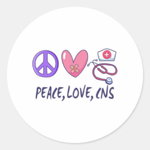 Sticker Rond Peace Love CNS Nurse