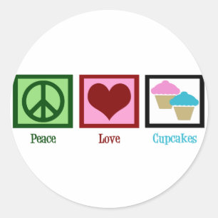 Sticker Rond Peace Love Cupcakes
