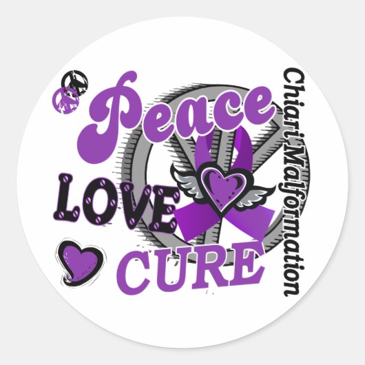 Sticker Rond Peace Love Cure 2 Chiari Malformation (Devant)