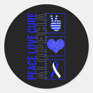 Sticker Rond Peace Love Cure Alopecia Awareness Ribbon Warrior