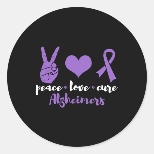 Sticker Rond Peace Love Cure Alzheimers Awareness Family Warrio (Devant)