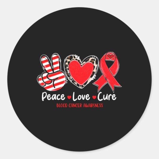 Sticker Rond Peace Love Cure Blood Cancer Awareness Support 1 (Devant)