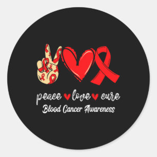 Sticker Rond Peace Love Cure Blood Cancer Red Ribbon Sensibilis