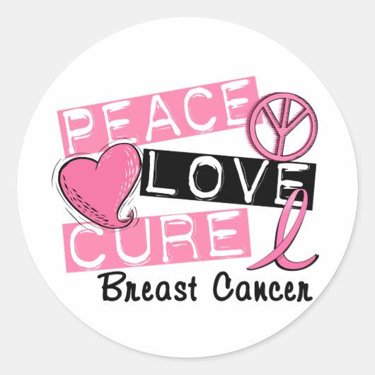 Sticker Rond Peace Love Cure Cancer du sein (Devant)