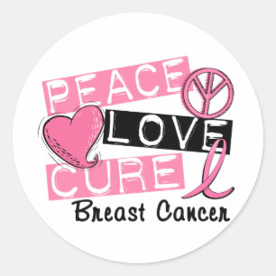 Sticker Rond Peace Love Cure Cancer du sein
