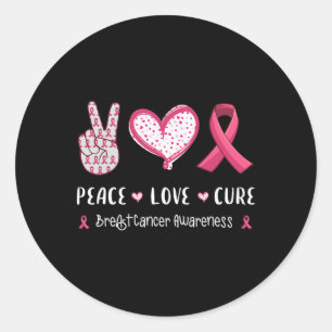 Sticker Rond Peace Love Cure Cancer du sein Sensibilisation Fem