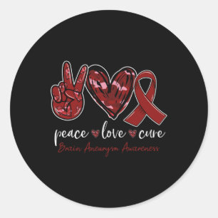 Sticker Rond Peace love cure Cerveau Aneurysme mois de sensibil