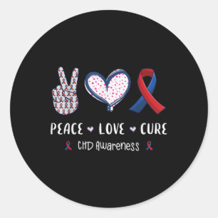Sticker Rond Peace Love Cure Chd Cardio-Maladie Sensibilisation