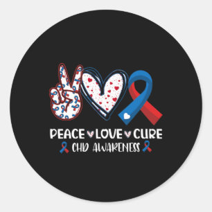 Sticker Rond Peace Love Cure Chd Cardio-Maladie Sensibilisation