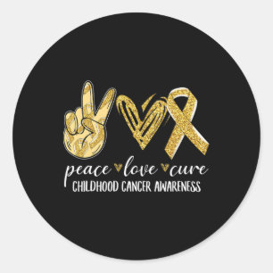 Sticker Rond Peace Love Cure Chilhood Cancer Awareness Gold Ri