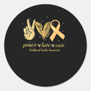 Sticker Rond Peace Love Cure Chilhood Cancer Awareness Gold Ri