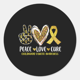Sticker Rond Peace Love Cure Chilhood Cancer Awareness Leopart