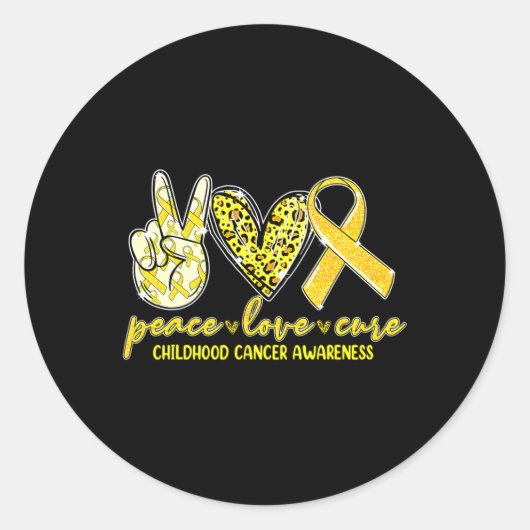 Sticker Rond Peace Love Cure Chilhood Cancer Awareness Leopart (Devant)