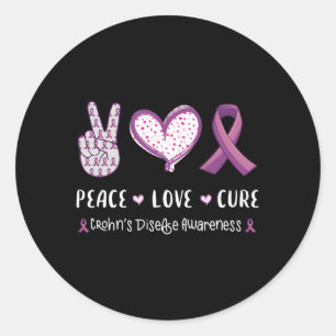 Sticker Rond Peace Love Cure Crohn'S Disease Awareness Ibd