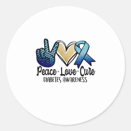 Sticker Rond Peace Love Cure Diabetes Awareness (Devant)