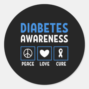 Sticker Rond Peace Love Cure Diabetes Sensibilisation 3