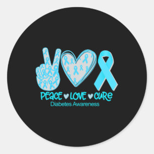 Sticker Rond Peace Love Cure Diabetes Sensibilisation Cadeau