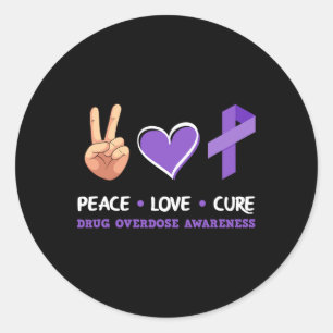 Sticker Rond Peace Love Cure Drug Overdose Sensibilisation