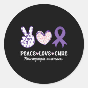 Sticker Rond Peace Love Cure Fibromyalgie Mois de sensibilisati