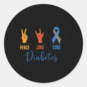 Sticker Rond Peace Love Cure Grey Bleu Ruban Type 1 Vintage Di
