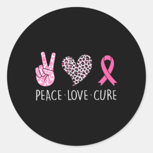 Sticker Rond Peace Love Cure Heart Rose Ribbon Cancer du sein A