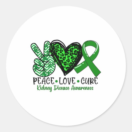 Sticker Rond Peace Love Cure Kidney Disease Awareness Mois (Devant)