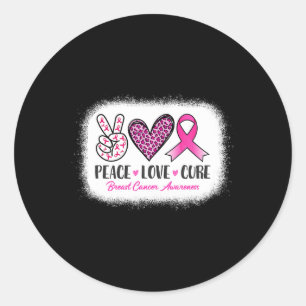 Sticker Rond Peace Love Cure Leopard Sensibilisation au cancer 